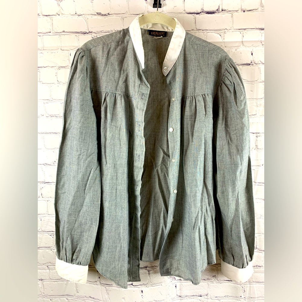 DEE CEE VINTAGE Blouse Gray & White Button Down